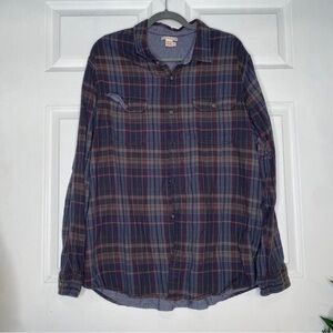 Carbon2Cobalt Dark Blue Red Plaid Chest Pockets Button Front LS Shirt Size XL